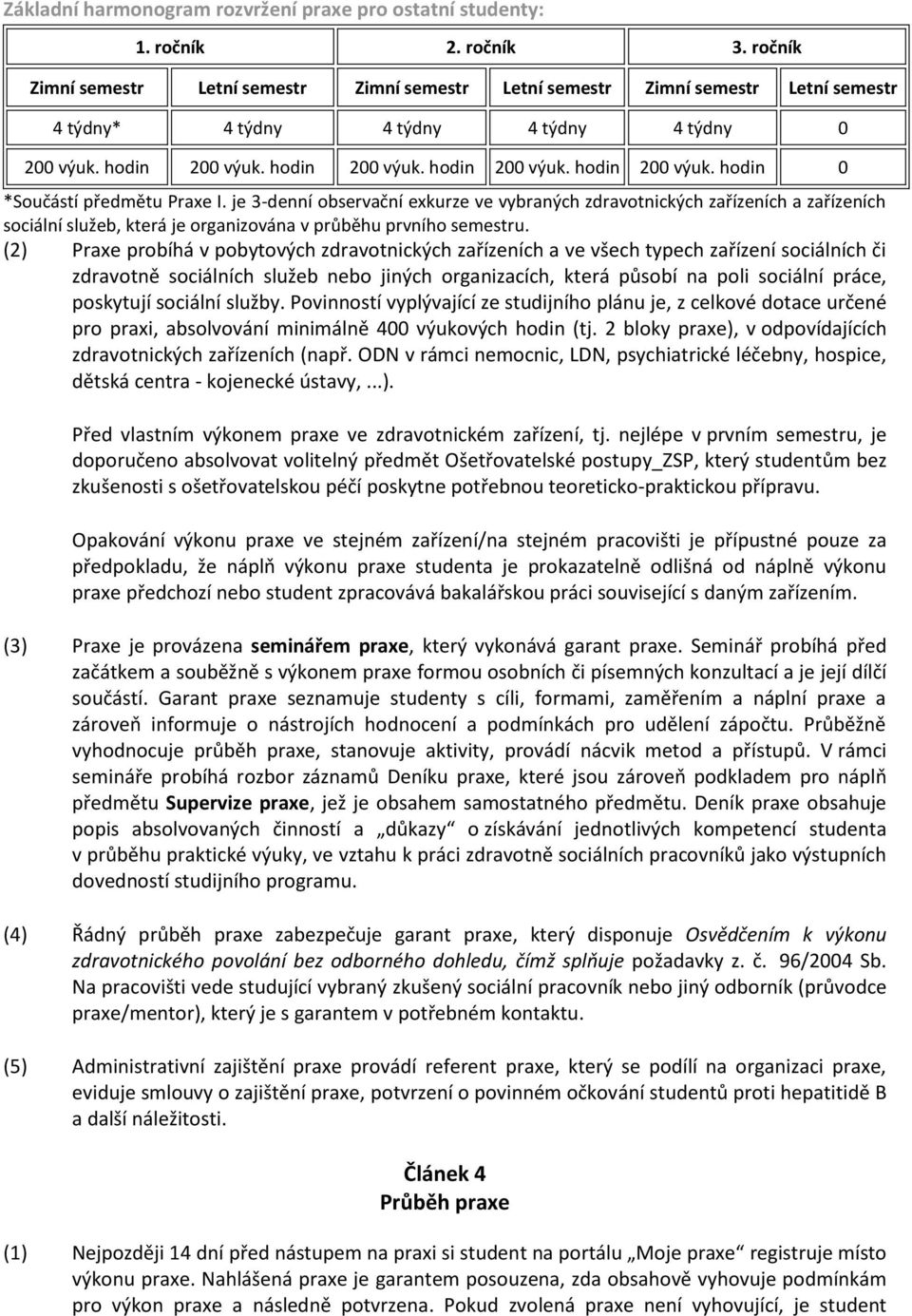 je 3-denní observační exkurze ve vybraných zdravotnických zařízeních a zařízeních sociální služeb, která je organizována v průběhu prvního semestru.