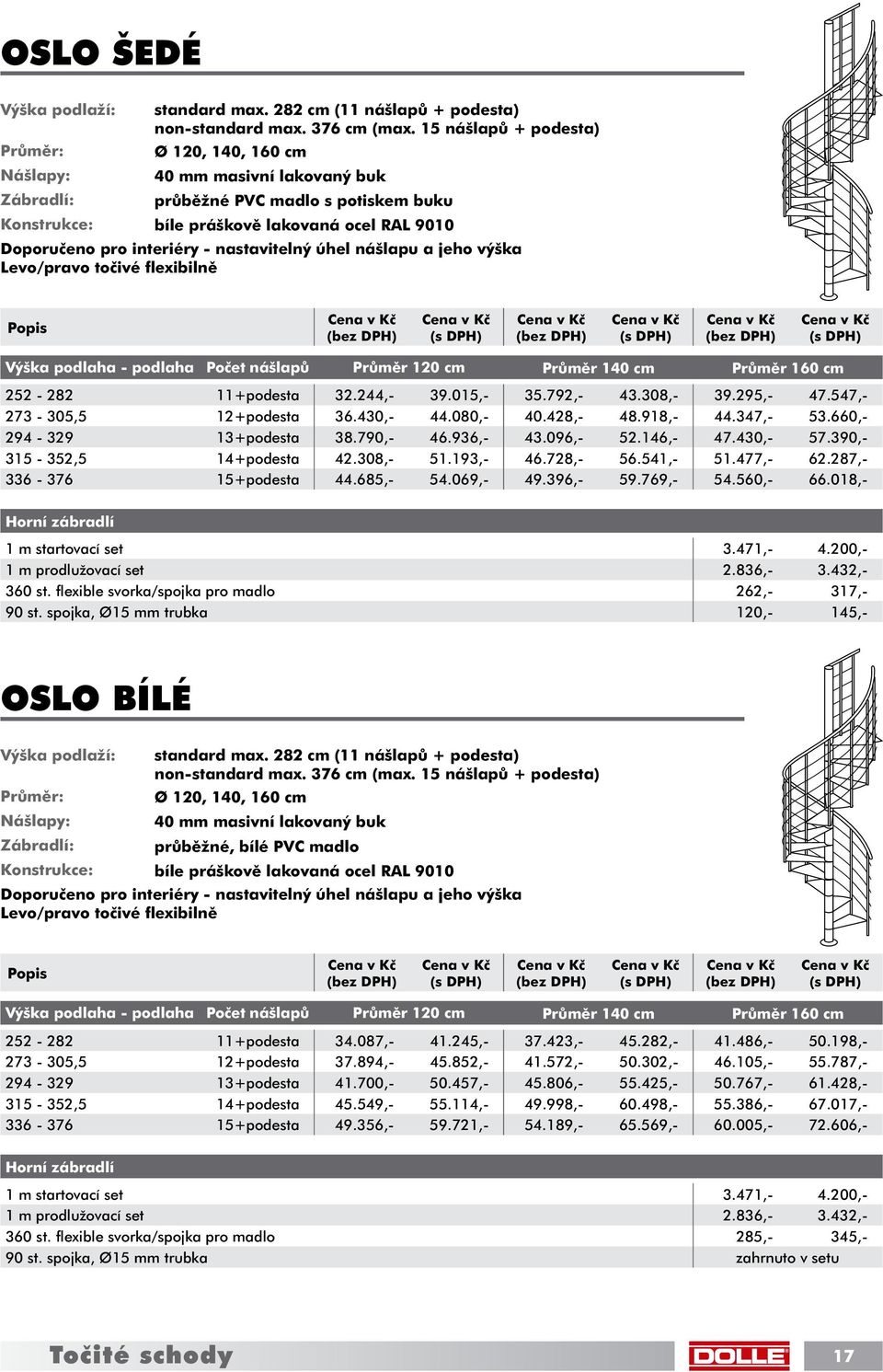 interiéry - nastavitelný úhel nášlapu a jeho výška Levo/pravo točivé flexibilně Výška podlaha - podlaha nášlapů Průměr 120 cm Průměr 140 cm Průměr 160 cm 252-282 11+podesta 32.244,- 39.015,- 35.