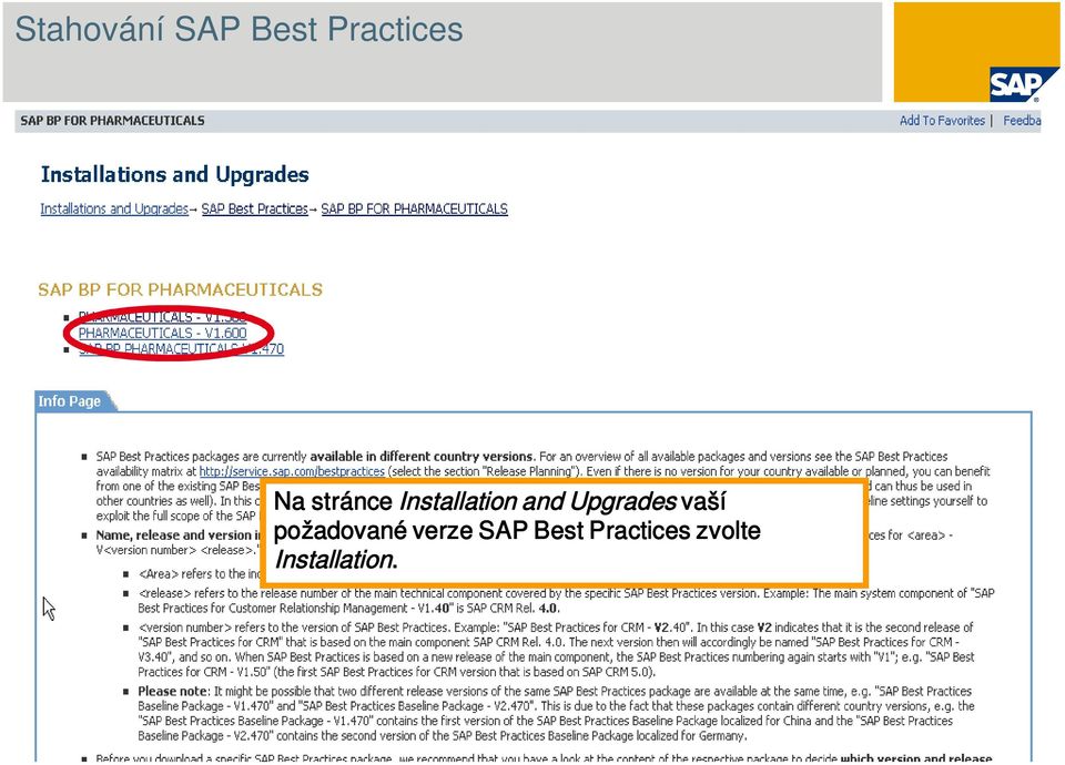 požadované verze SAP