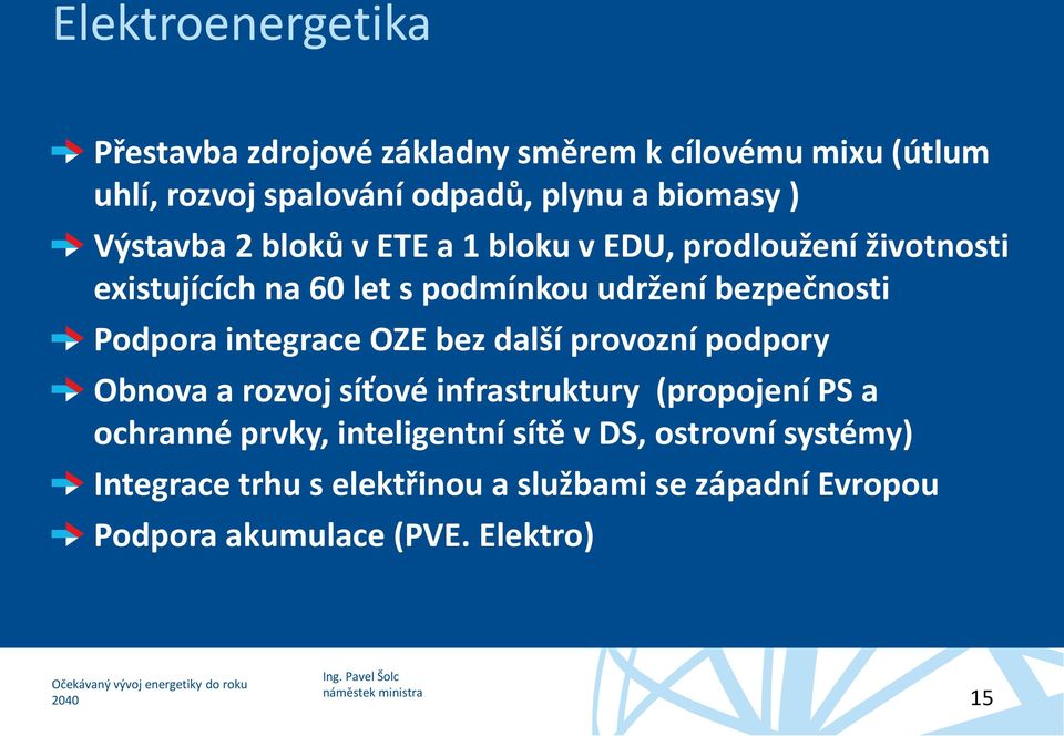 integrace OZE bez další provozní podpory Obnova a rozvoj síťové infrastruktury (propojení PS a ochranné prvky, inteligentní
