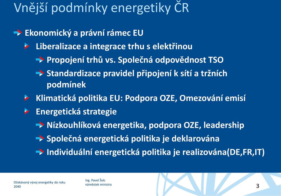 Společná odpovědnost TSO Standardizace pravidel připojení k sítí a tržních podmínek Klimatická politika EU: