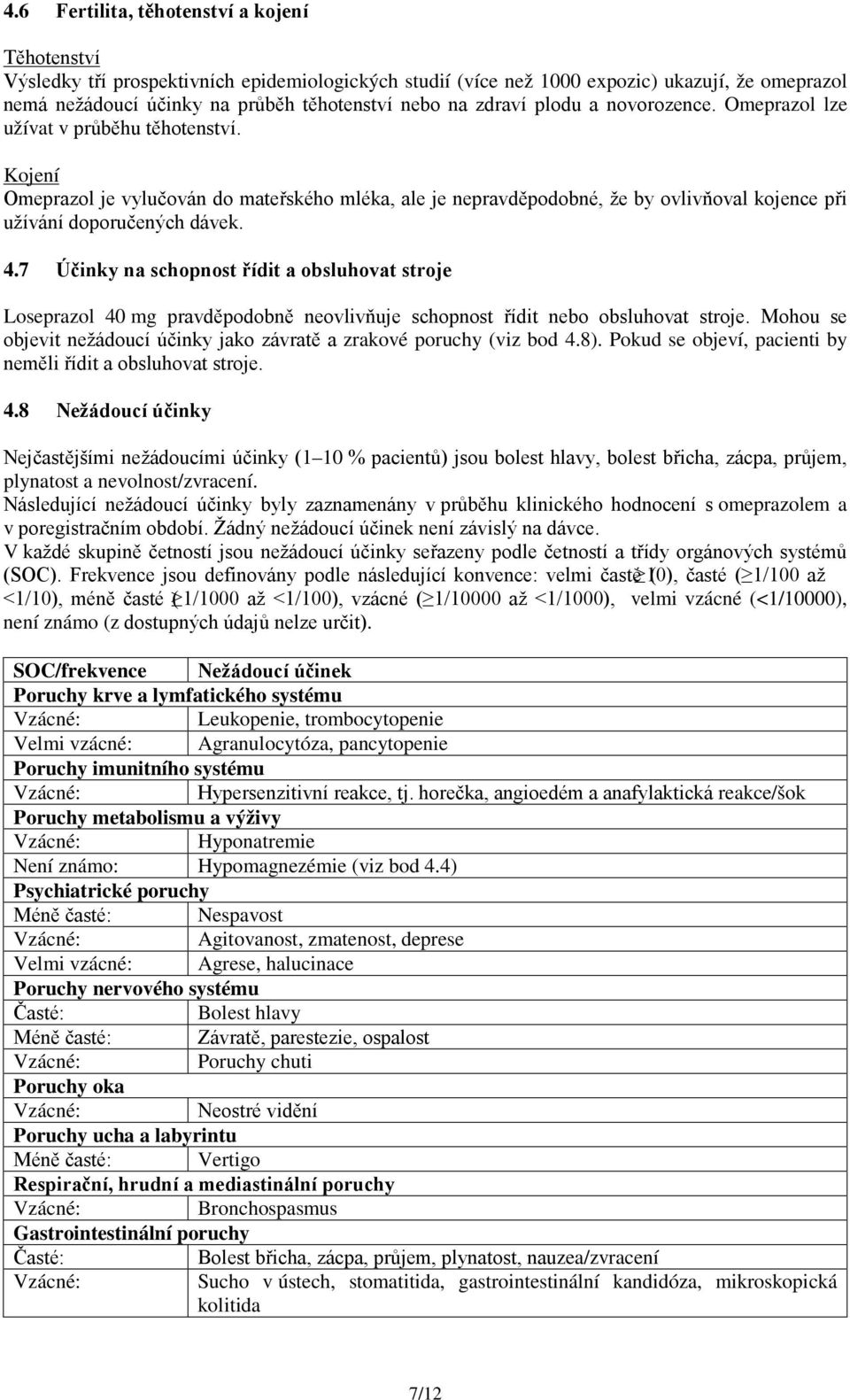 Kojení Omeprazol je vylučován do mateřského mléka, ale je nepravděpodobné, že by ovlivňoval kojence při užívání doporučených dávek. 4.