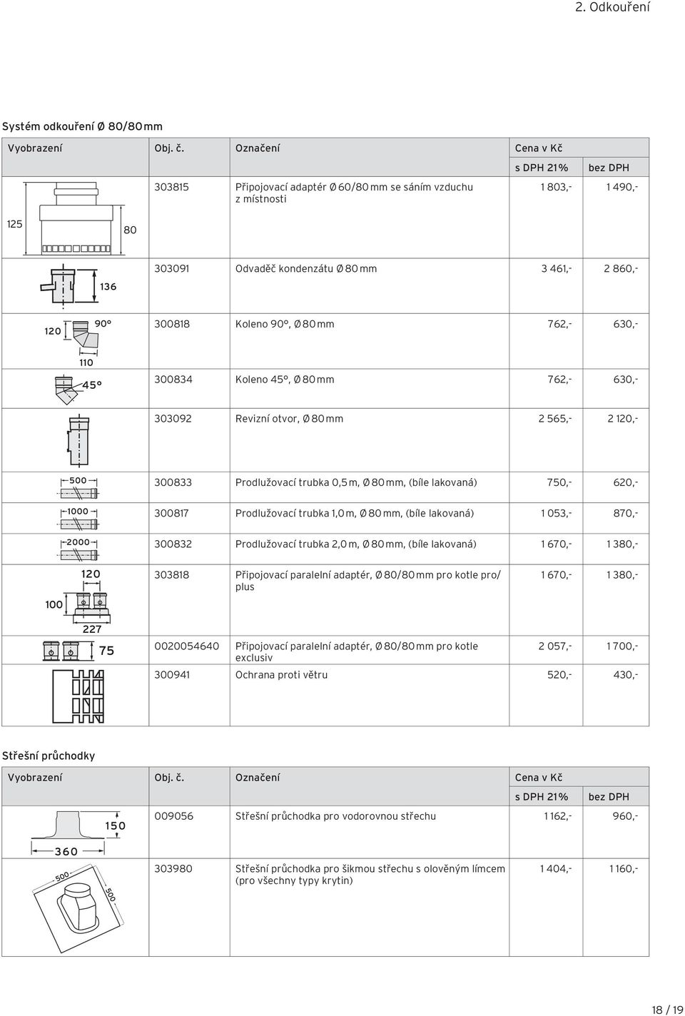 1,0 m, Ø 80 mm, (bíle lakovaná) 1 053,- 870,- 300832 Prodlužovací trubka 2,0 m, Ø 80 mm, (bíle lakovaná) 1 670,- 1 380,- 303818 Připojovací paralelní adaptér, Ø 80/80 mm pro kotle pro/ plus 1 670,- 1