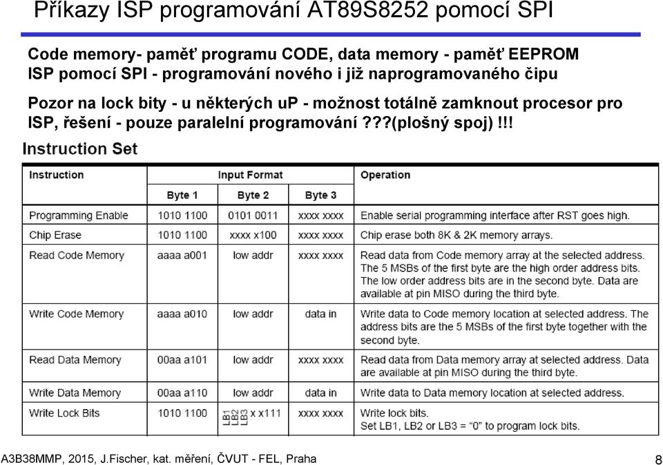 lock bity - u některých up - možnost totálně zamknout procesor pro ISP, řešení - pouze