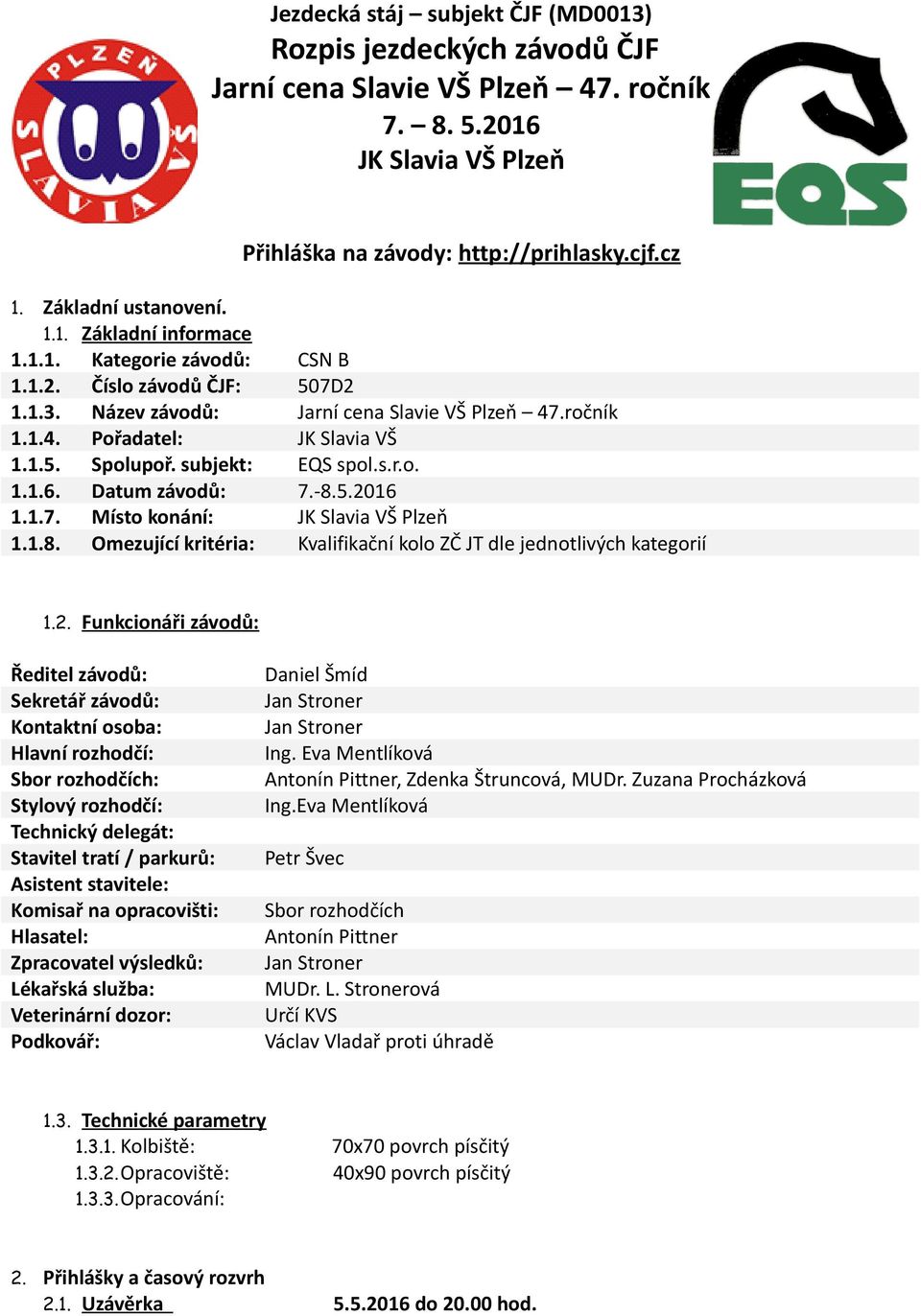 subjekt: EQS spol.s.r.o. 1.1.6. Datum závodů: 7.-8.5.20