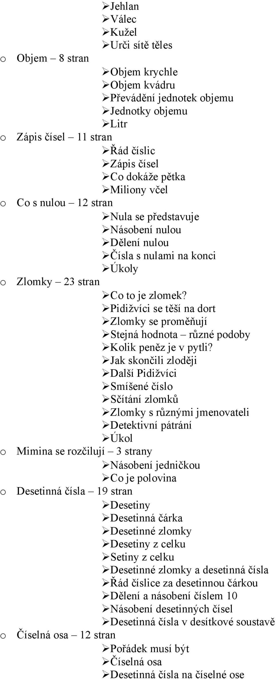 Jak sknčili zlději Další Pidižvíci Smíšené čísl Sčítání zlmků Zlmky s různými jmenvateli Detektivní pátrání Úkl Mimina se rzčilují 3 strany Násbení jedničku C je plvina Desetinná čísla 19 stran