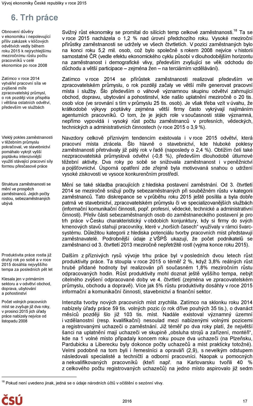 průmyslu pokračoval, ve stavebnictví pomáhalo vykrýt vyšší poptávku intenzivnější využití stávající pracovní síly formou přesčasové práce Struktura zaměstnanosti se mění ve prospěch zaměstnanců.