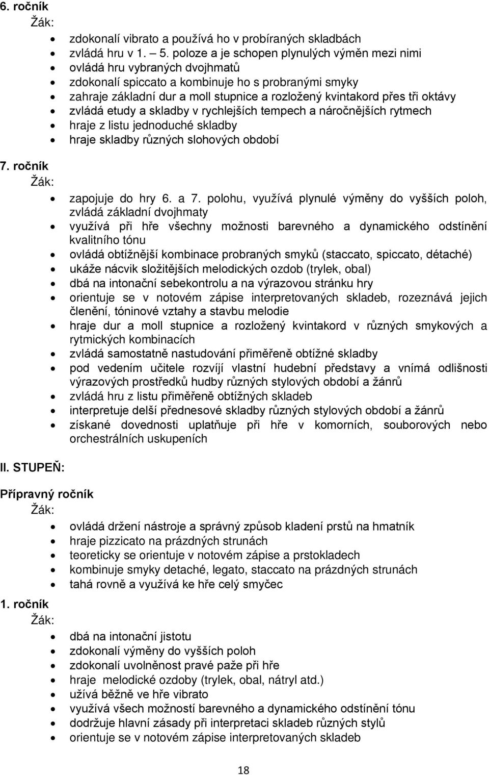 oktávy zvládá etudy a skladby v rychlejších tempech a náročnějších rytmech hraje z listu jednoduché skladby hraje skladby různých slohových období 7. ročník zapojuje do hry 6. a 7.