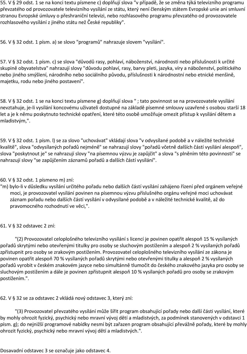 smluvní stranou Evropské úmluvy o přeshraniční televizi, nebo rozhlasového programu převzatého od provozovatele rozhlasového vysílání z jiného státu než České republiky". 56. V 32 odst. 1 písm.