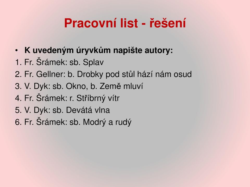 Drobky pod stůl hází nám osud 3. V. Dyk: sb. Okno, b.