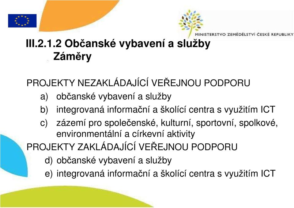 a služby b) integrovaná informační a školící centra s využitím ICT c) zázemí pro společenské,