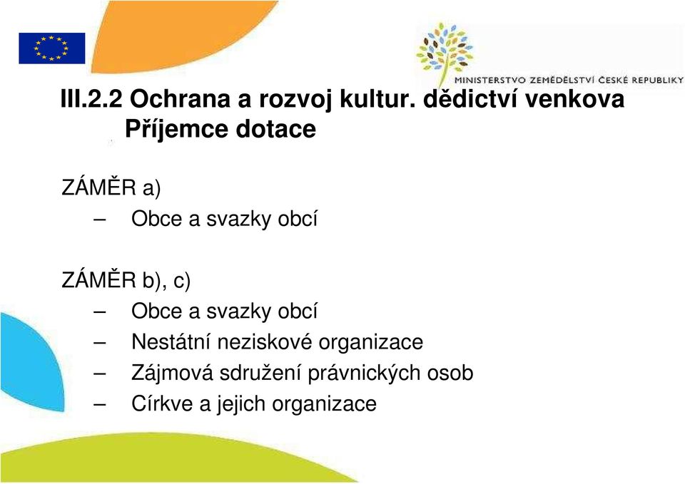 svazky obcí ZÁMĚR b), c) Obce a svazky obcí Nestátní