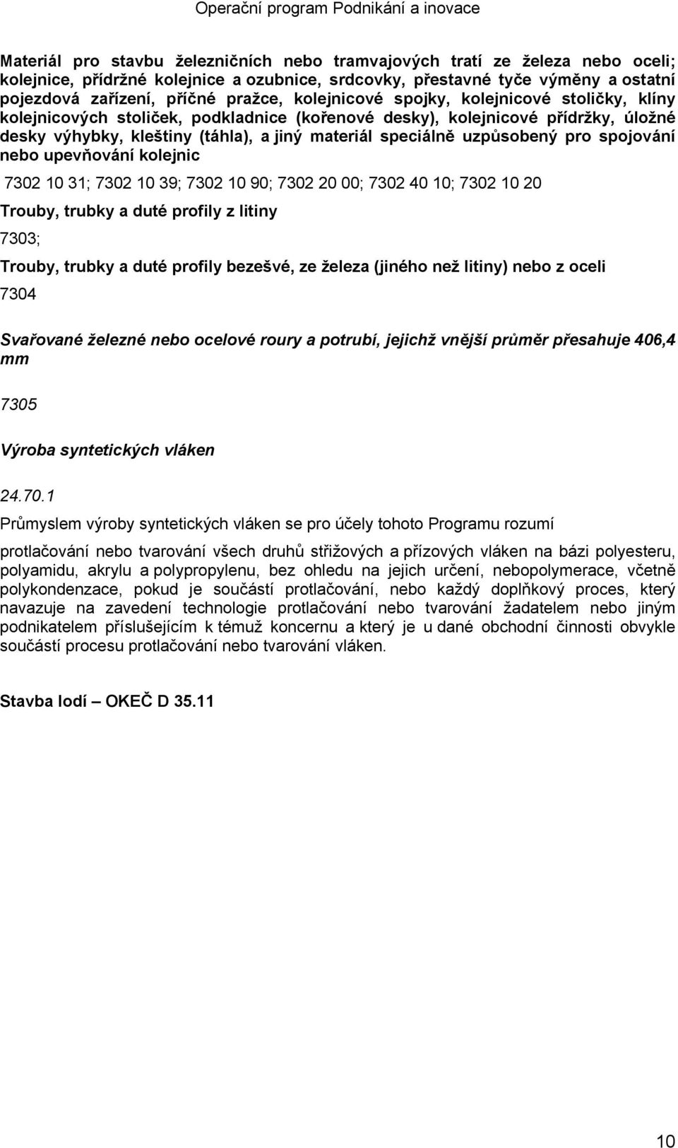 uzpůsobený pro spojování nebo upevňování kolejnic 7302 10 31; 7302 10 39; 7302 10 90; 7302 20 00; 7302 40 10; 7302 10 20 Trouby, trubky a duté profily z litiny 7303; Trouby, trubky a duté profily