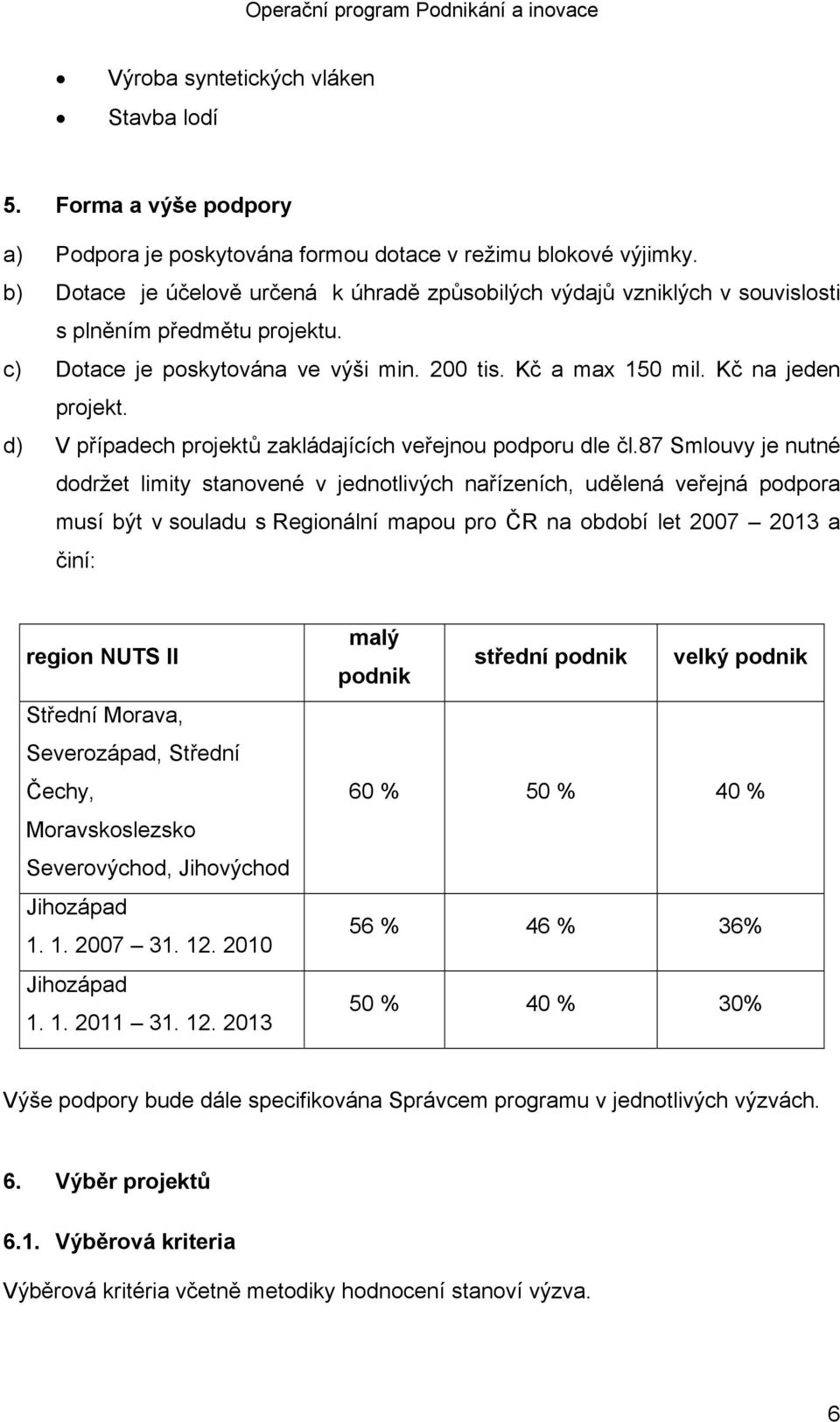 d) V případech projektů zakládajících veřejnou podporu dle čl.