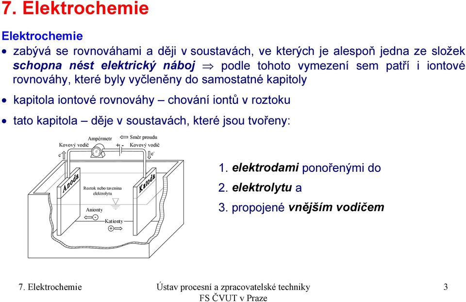 rovnováhy chování iontů v roztoku tato kapitola děje v soustavách, které jsou tvořeny: Ampérmetr Směr proudu Kovový vodič - Kovový