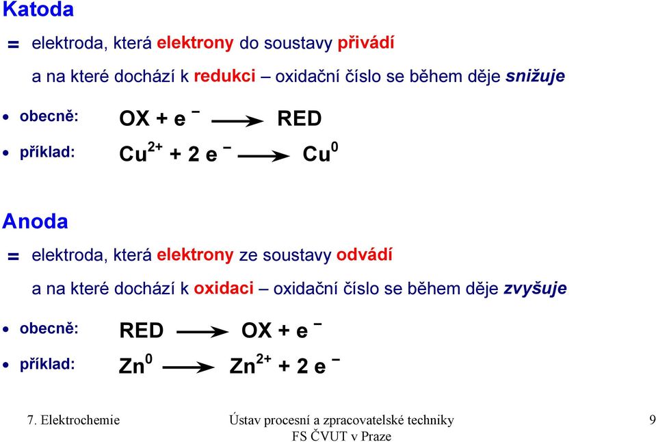 Cu 0 Anoda = elektroda, která elektrony ze soustavy odvádí a na které dochází k