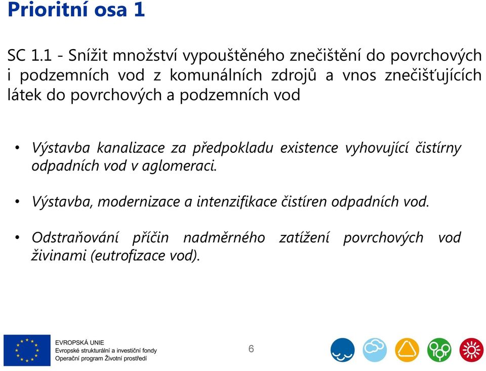 znečišťujících látek do povrchových a podzemních vod Výstavba kanalizace za předpokladu existence
