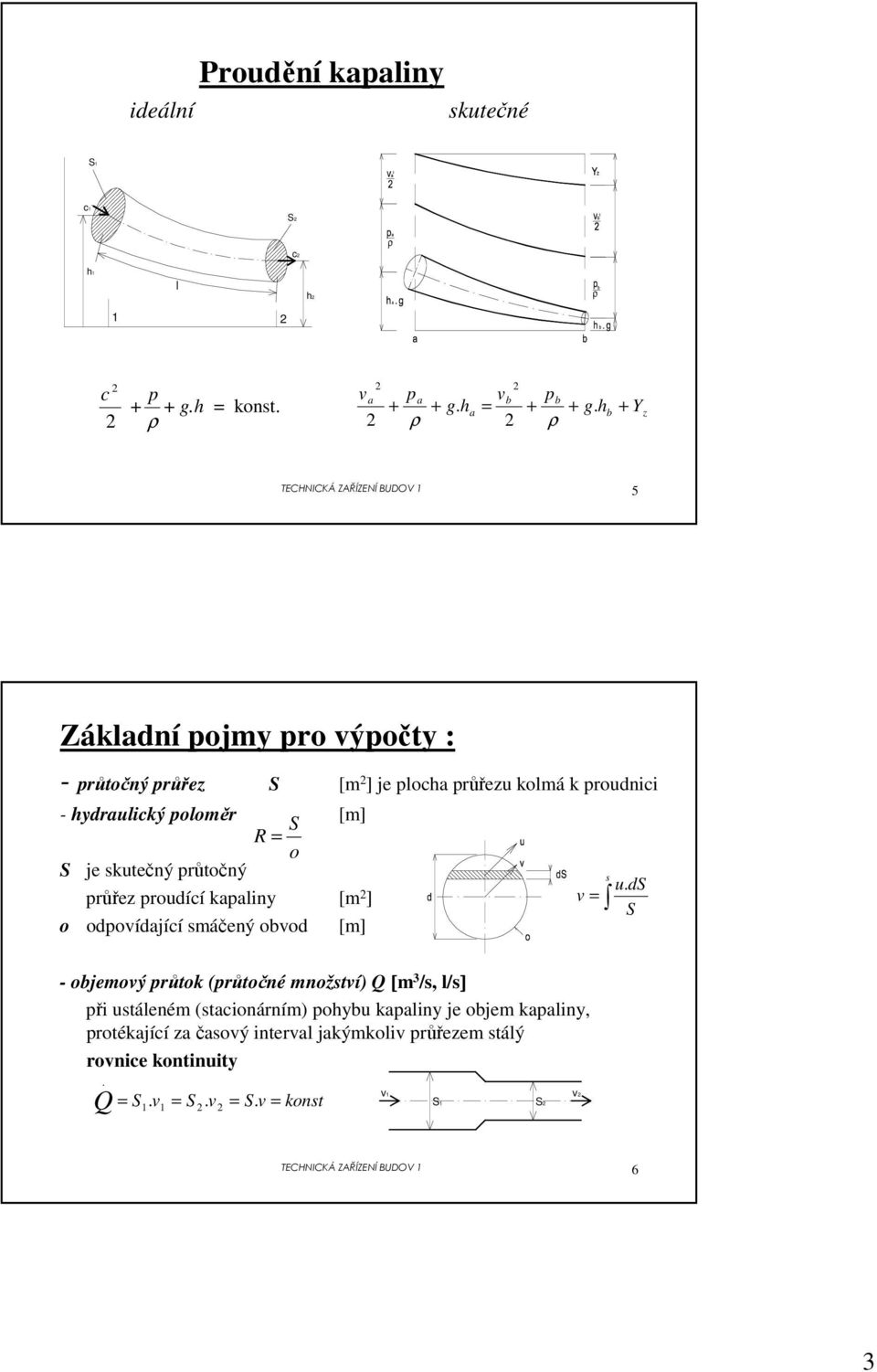 = o S je skutečný průtočný průřez proudící kapaliny [m ] o odpovídající smáčený obvod [m] v = s u.