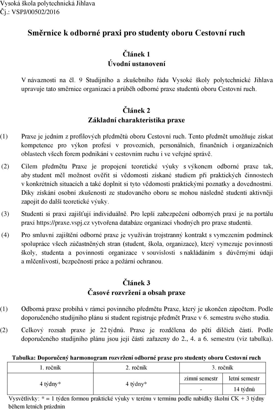 Článek 2 Základní charakteristika praxe (1) Praxe je jedním z profilových předmětů oboru Cestovní ruch.