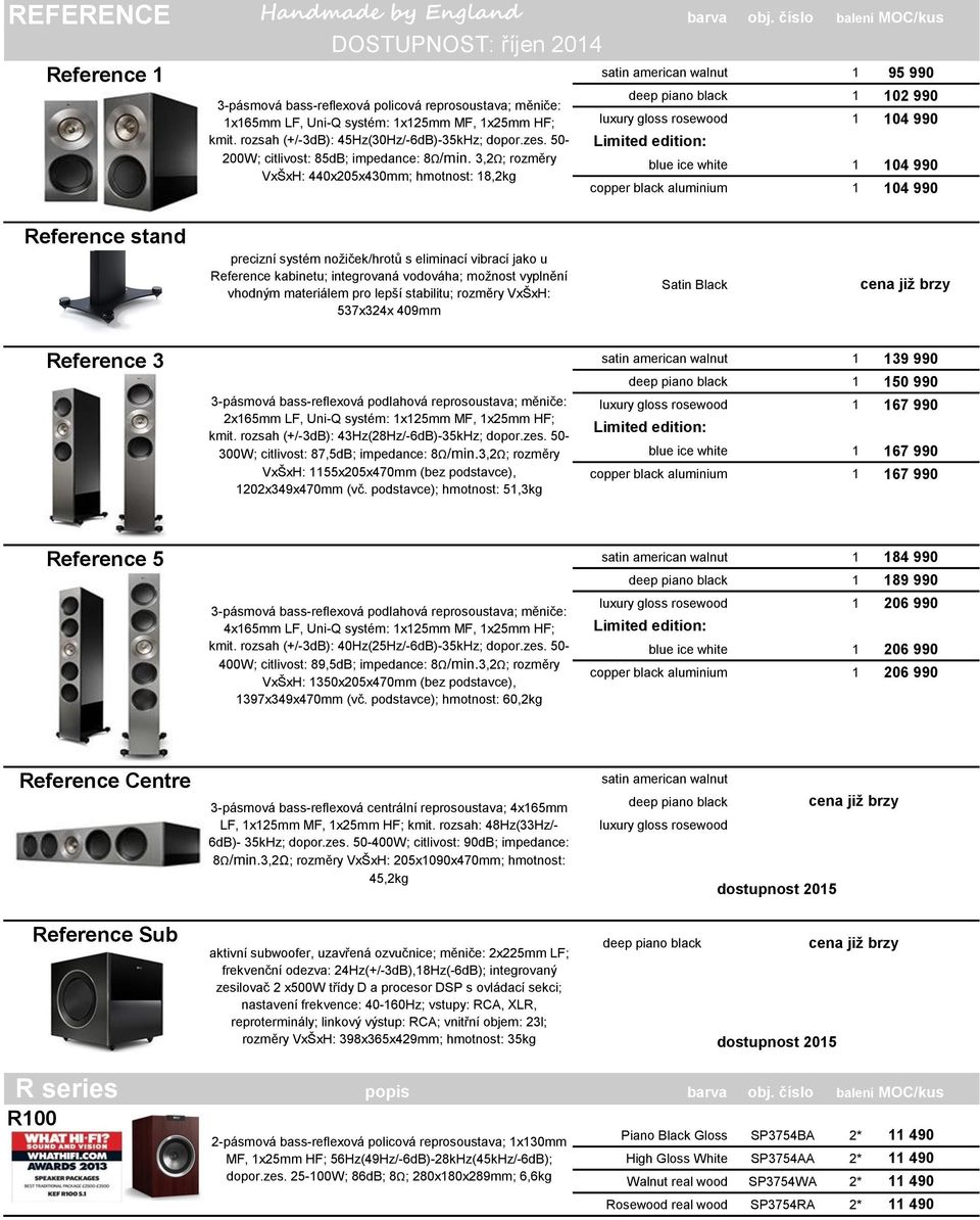 rozsah (+/-3dB): 45Hz(30Hz/-6dB)-35kHz; dopor.zes. 50-200W; citlivost: 85dB; impedance: 8Ω/min.