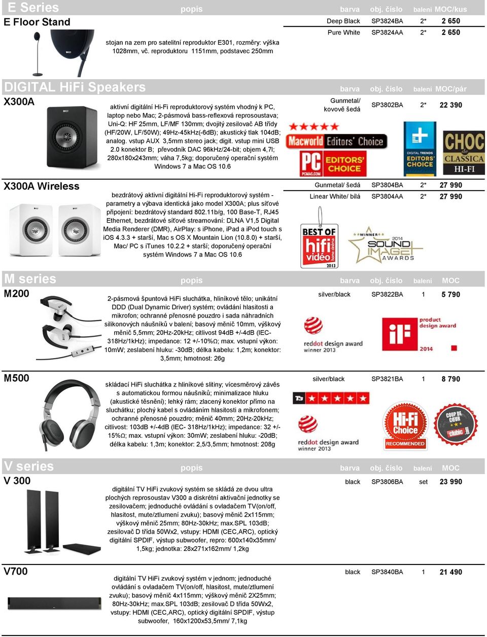 číslo balení MOC/pár X300A aktivní digitální Hi-Fi reproduktorový systém vhodný k PC, laptop nebo Mac; 2-pásmová bass-reflexová reprosoustava; Uni-Q: HF 25mm, LF/MF 130mm; dvojitý zesilovač AB třídy
