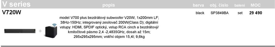 38Hz-150Hz; integrovaný zesilovač 200W(Class D); digitální vstupy: HDMI, SPDIF