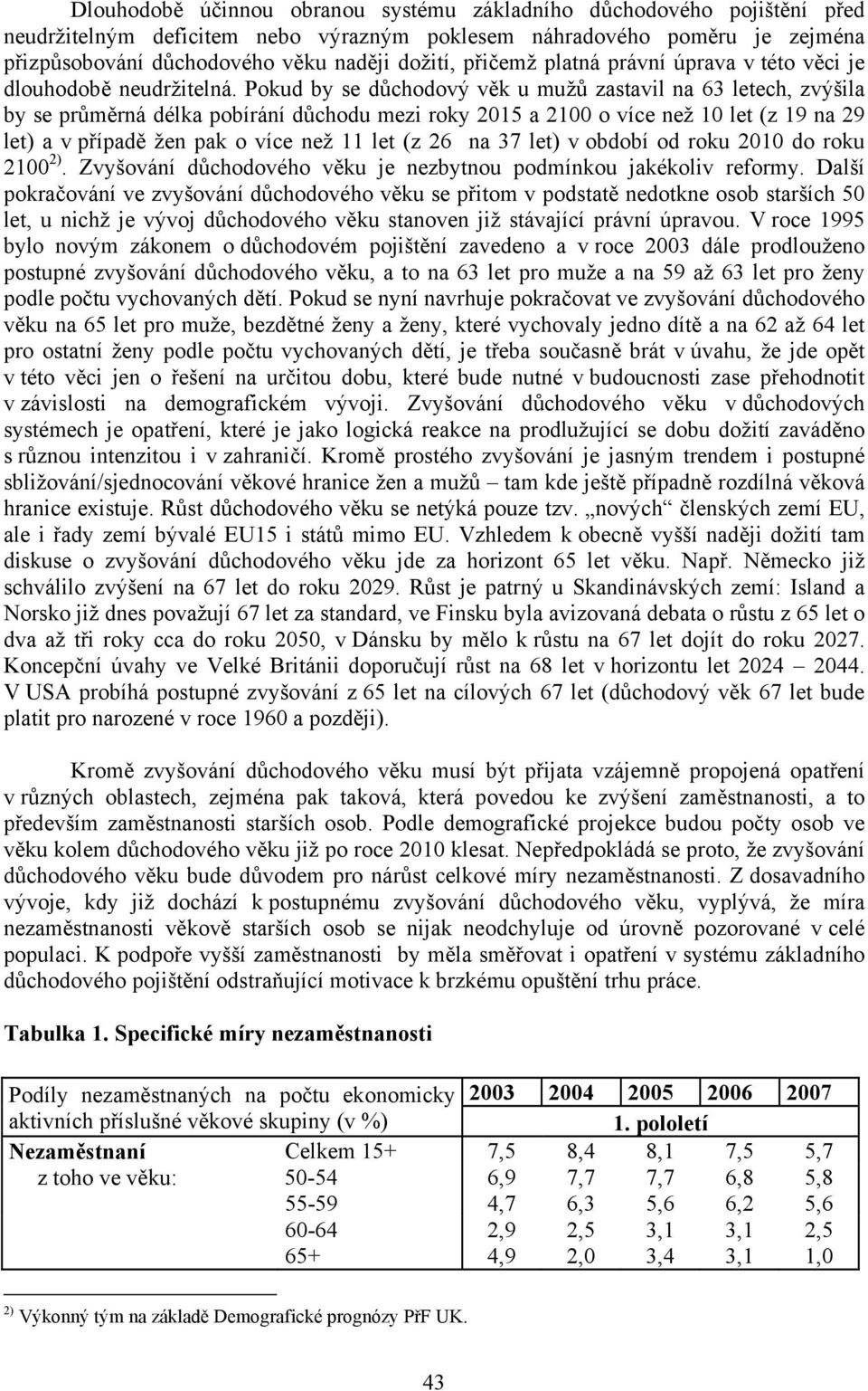 Pokud by se důchodový věk u mužů zastavil na 63 letech, zvýšila by se průměrná délka pobírání důchodu mezi roky 2015 a 2100 o více než 10 let (z 19 na 29 let) a v případě žen pak o více než 11 let (z