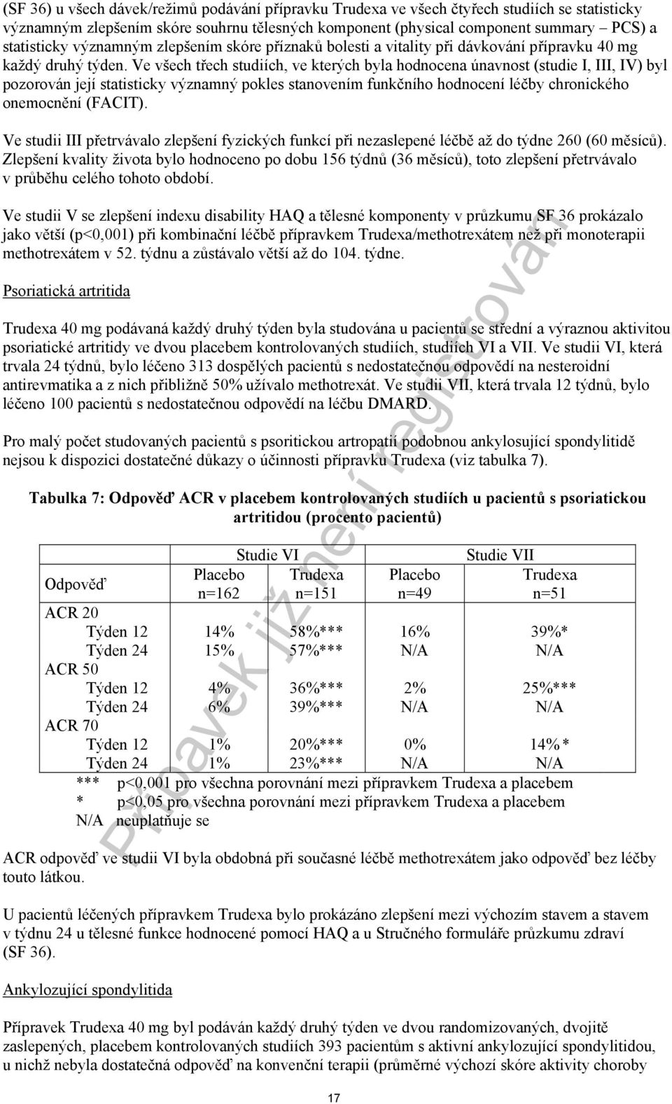 Ve všech třech studiích, ve kterých byla hodnocena únavnost (studie I, III, IV) byl pozorován její statisticky významný pokles stanovením funkčního hodnocení léčby chronického onemocnění (FACIT).