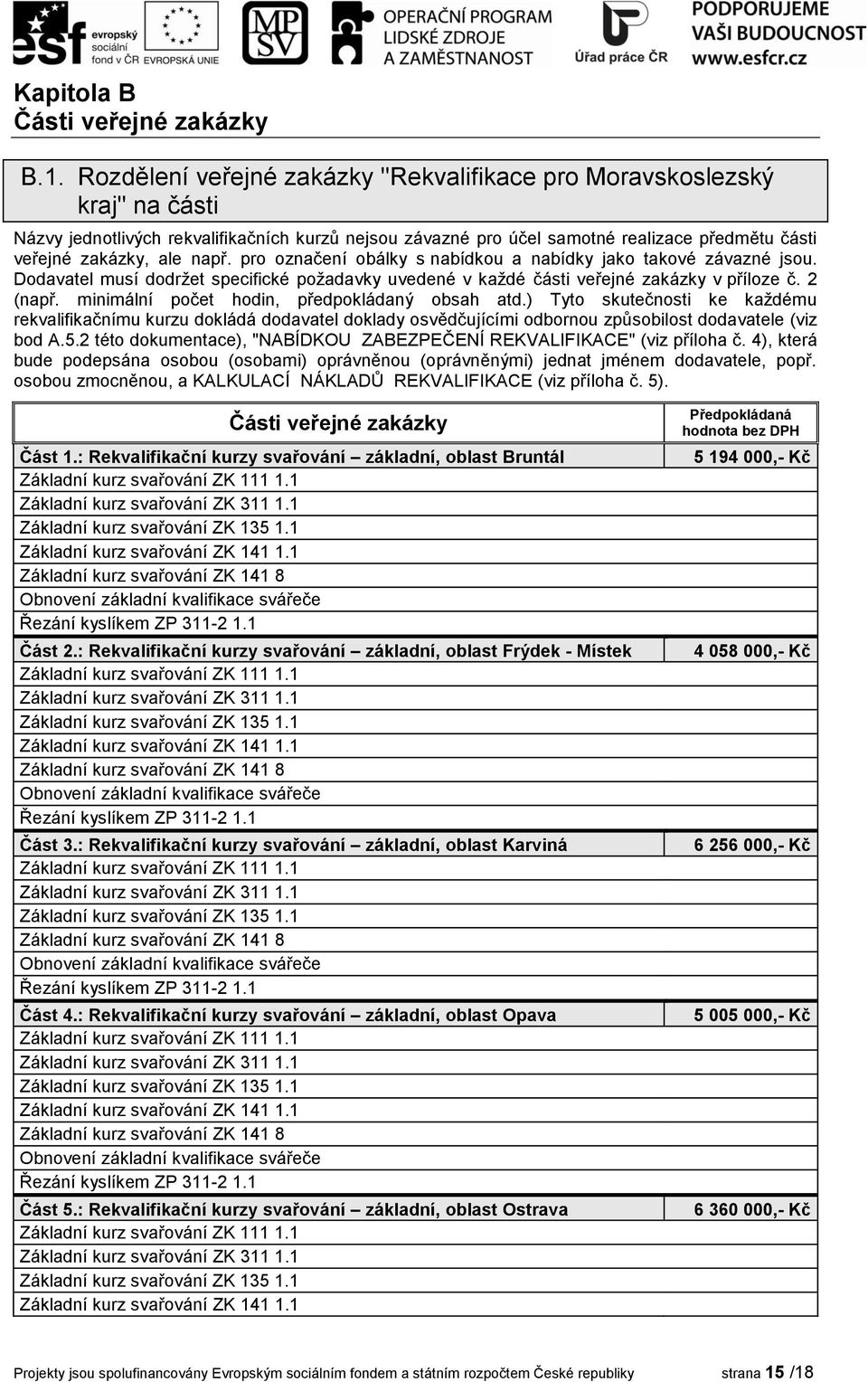 např. pro označení obálky s nabídkou a nabídky jako takové závazné jsou. Dodavatel musí dodržet specifické požadavky uvedené v každé části veřejné zakázky v příloze č. 2 (např.