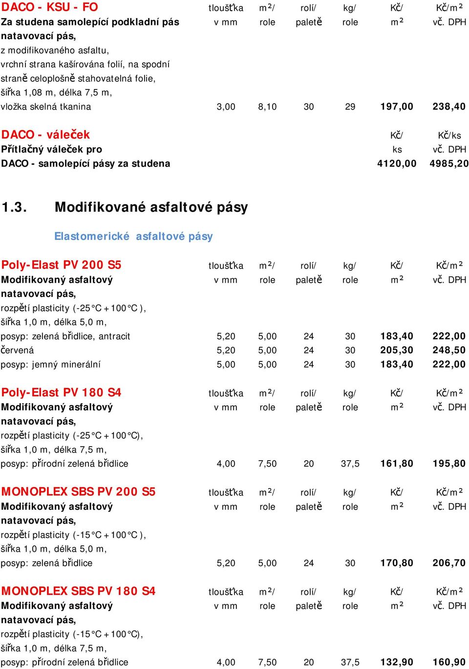 váleček Kč/ Kč/ks Přítlačný váleček pro ks vč. DPH DACO - samolepící pásy za studena 4120,00 4985,20 1.3.