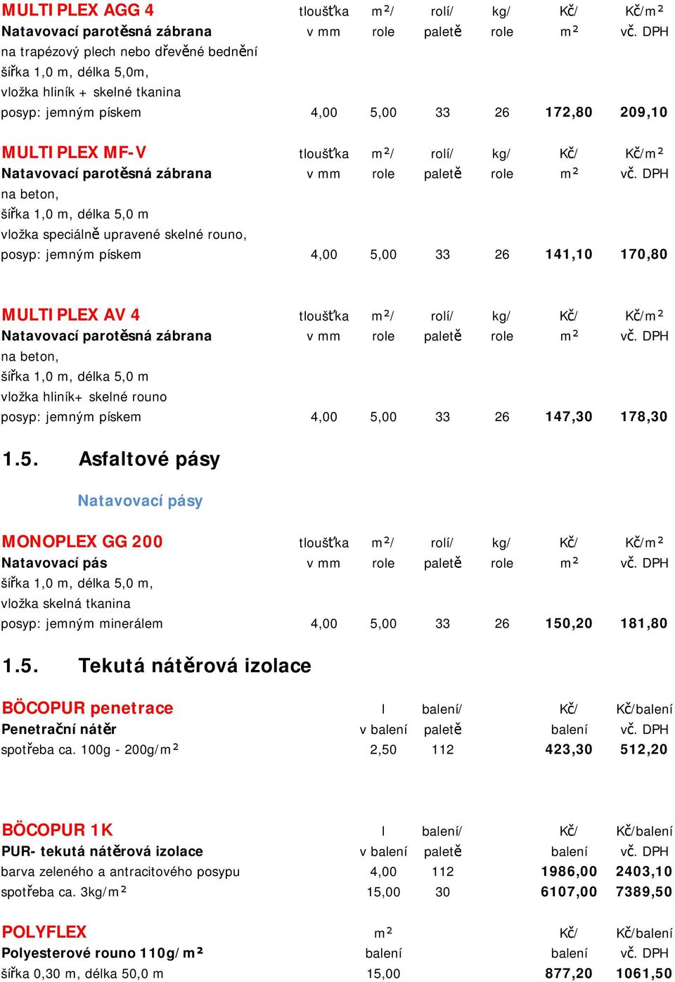 Natavovací parotěsná zábrana v mm role paletě role m² vč.