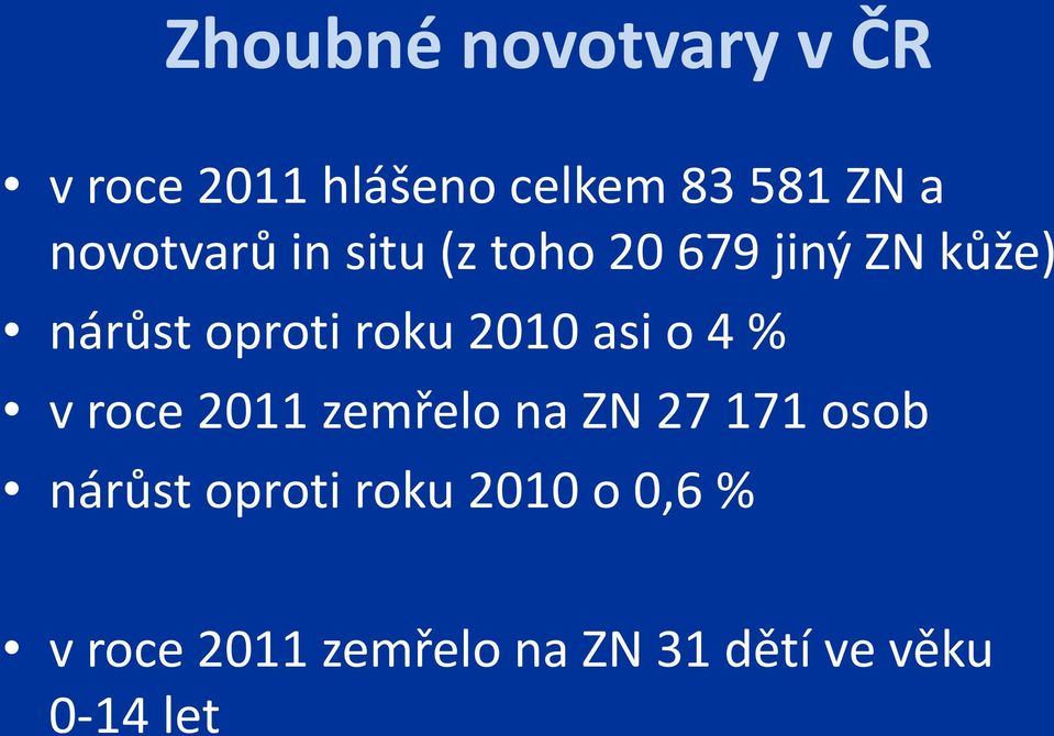 2010 asi o 4 % v roce 2011 zemřelo na ZN 27 171 osob nárůst