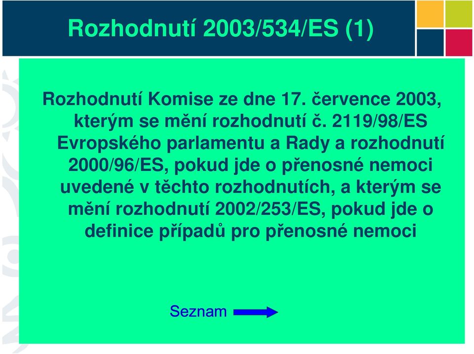 2119/98/ES Evropského parlamentu a Rady a rozhodnutí 2000/96/ES, pokud jde o