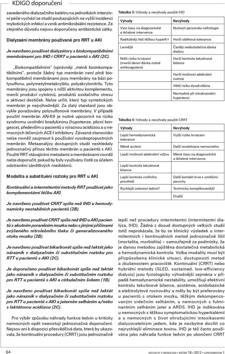 Dialyzaèní membrány používané pro RRT u AKI Je navrženo používat dialyzátory s biokompatibilními membránami pro IHD i CRRT u pacientù s AKI (2C).