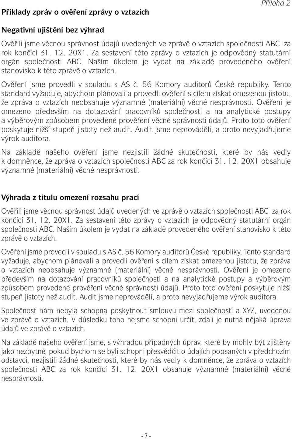Ověření jsme provedli v souladu s AS č. 56 Komory auditorů České republiky.