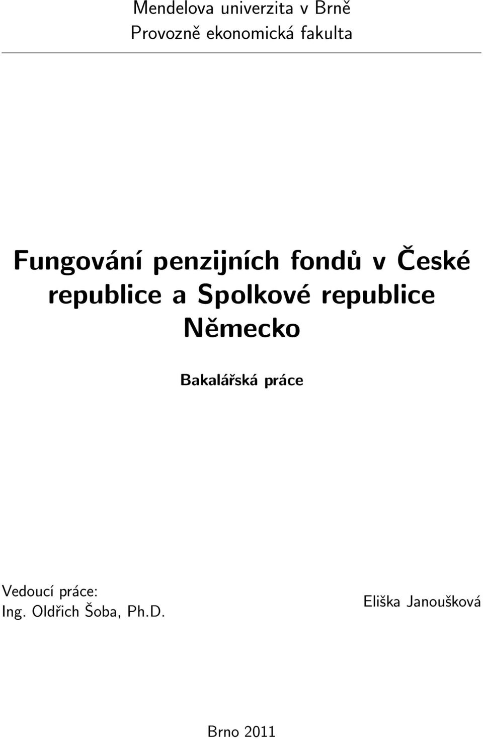 a Spolkové republice Německo Bakalářská práce Vedoucí