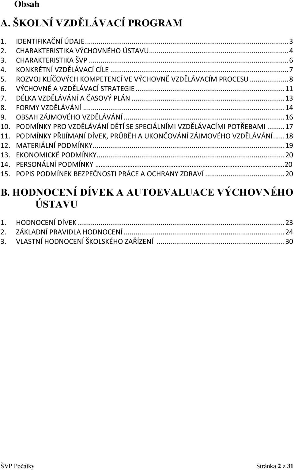 OBSAH ZÁJMOVÉHO VZDĚLÁVÁNÍ... 16 10. PODMÍNKY PRO VZDĚLÁVÁNÍ DĚTÍ SE SPECIÁLNÍMI VZDĚLÁVACÍMI POTŘEBAMI... 17 11. PODMÍNKY PŘIJÍMANÍ DÍVEK, PRŮBĚH A UKONČOVÁNÍ ZÁJMOVÉHO VZDĚLÁVÁNÍ... 18 12.