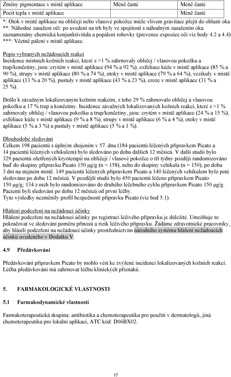 4) ***: Včetně pálení v místě aplikace.