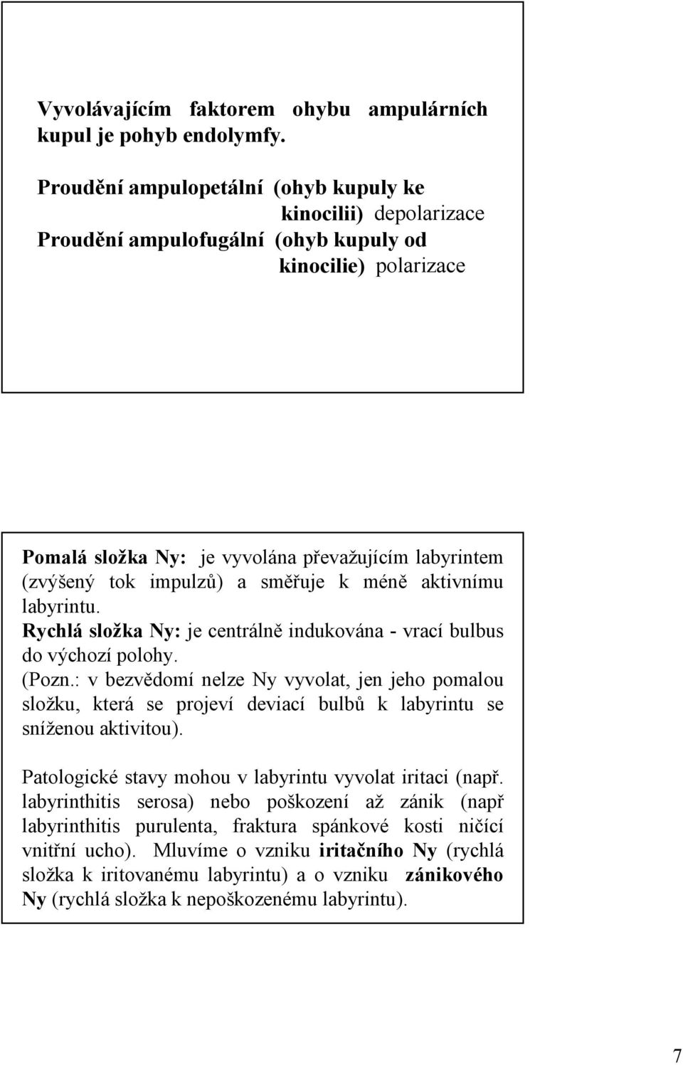 a směřuje k méně aktivnímu labyrintu. Rychlá složka Ny: je centrálně indukována - vrací bulbus do výchozí polohy. (Pozn.