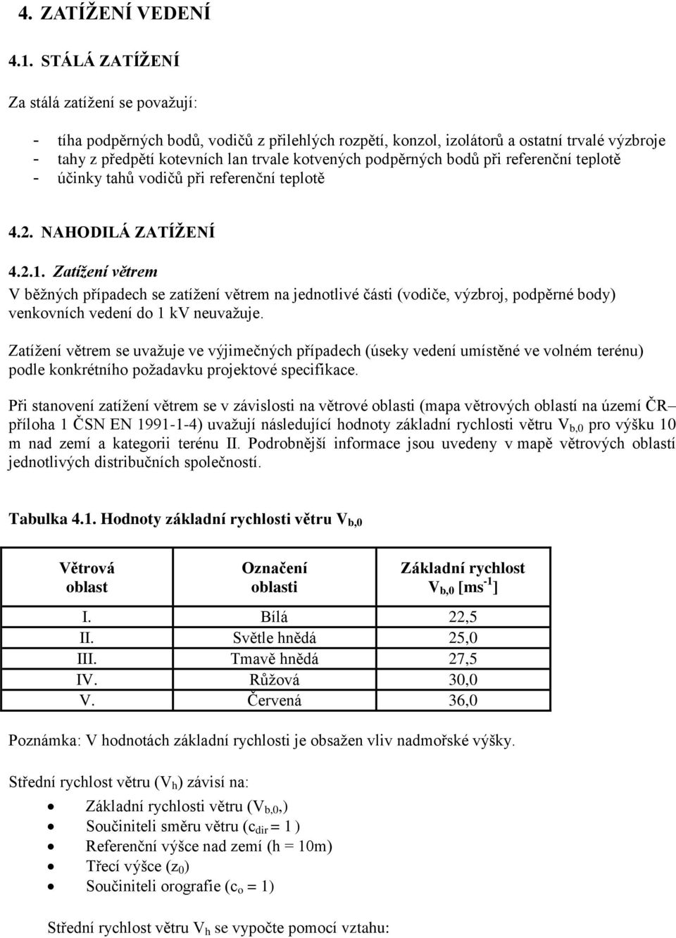 podpěrných bodů při referenční teplotě - účinky tahů vodičů při referenční teplotě 4.2. NAHODILÁ ZATÍŽENÍ 4.2.1.