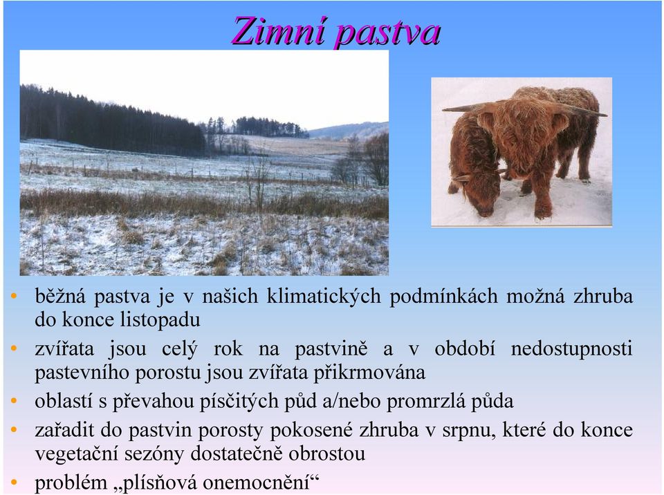 přikrmována oblastí s převahou písčitých půd a/nebo promrzlá půda zařadit do pastvin porosty