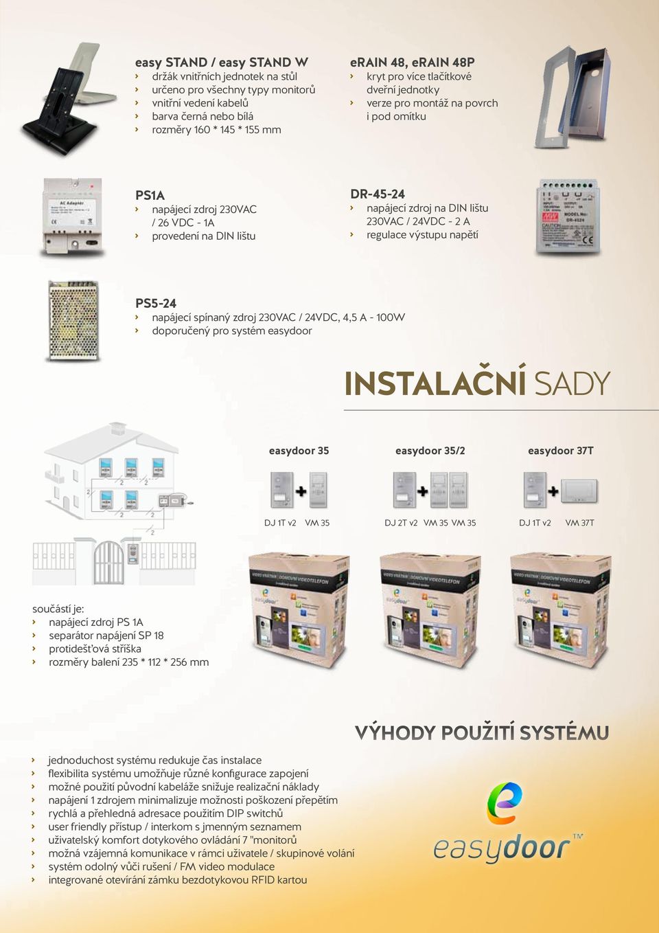 spínaný zdroj 30VAC / 4VDC, 4,5 A - 100W doporučený pro systém easydoor instalační sady easydoor 35 easydoor 35/ easydoor 37T DJ 1T v VM 35 DJ T v VM 35 VM 35 DJ 1T v VM 37T součástí je: napájecí