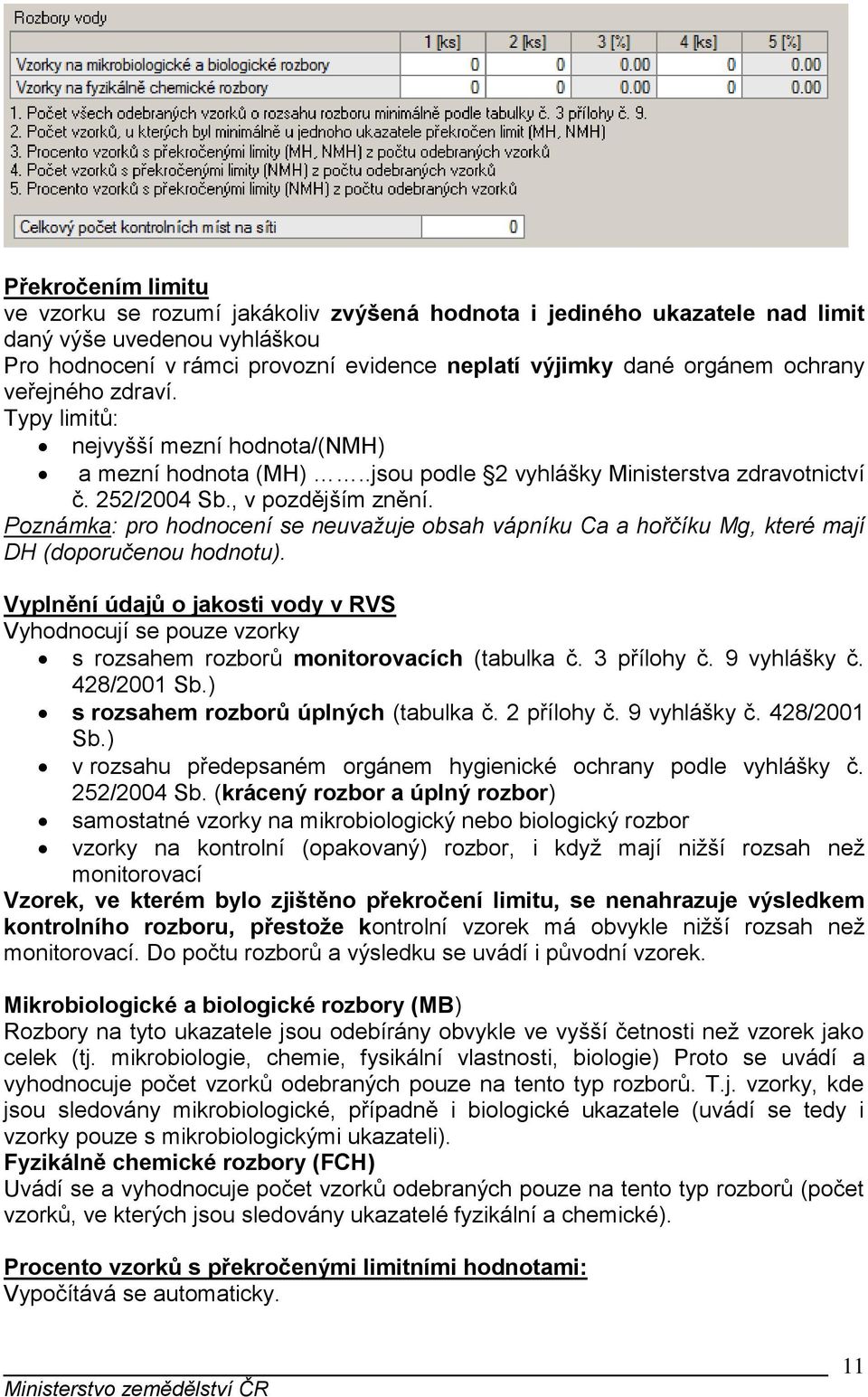 Poznámka: pro hodnocení se neuvažuje obsah vápníku Ca a hořčíku Mg, které mají DH (doporučenou hodnotu).