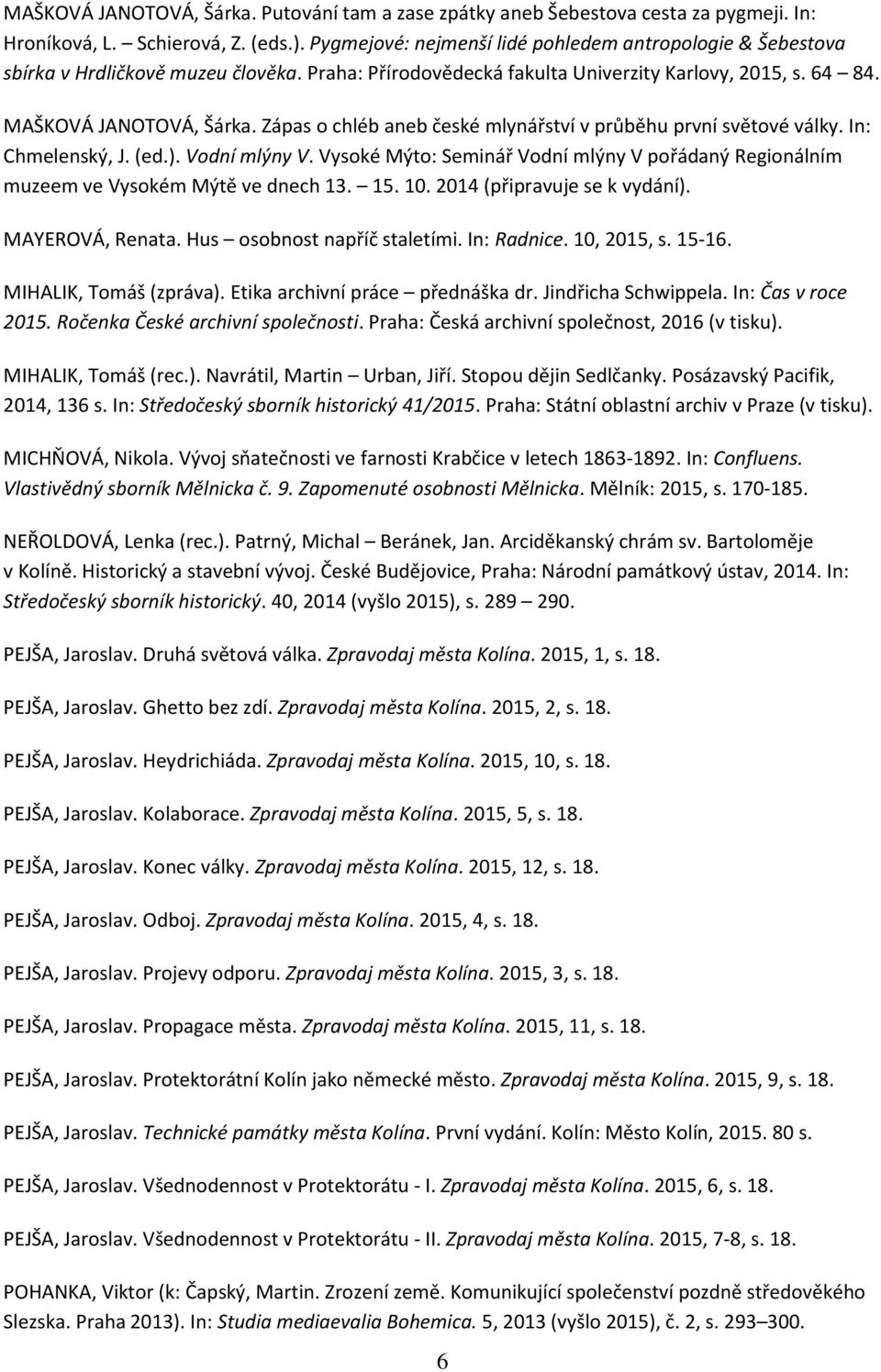 Zápas o chléb aneb české mlynářství v průběhu první světové války. In: Chmelenský, J. (ed.). Vodní mlýny V. Vysoké Mýto: Seminář Vodní mlýny V pořádaný Regionálním muzeem ve Vysokém Mýtě ve dnech 13.