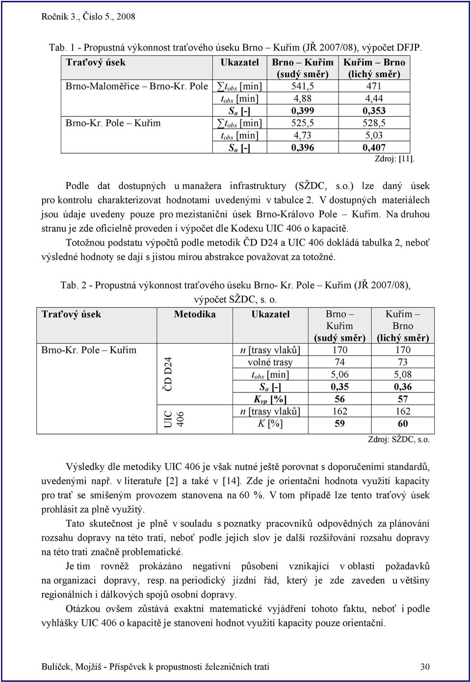 Podle dat dostupných u manažera infrastruktury (SŽDC, s.o.) lze daný úsek pro kontrolu charakterizovat hodnotami uvedenými v tabulce 2.