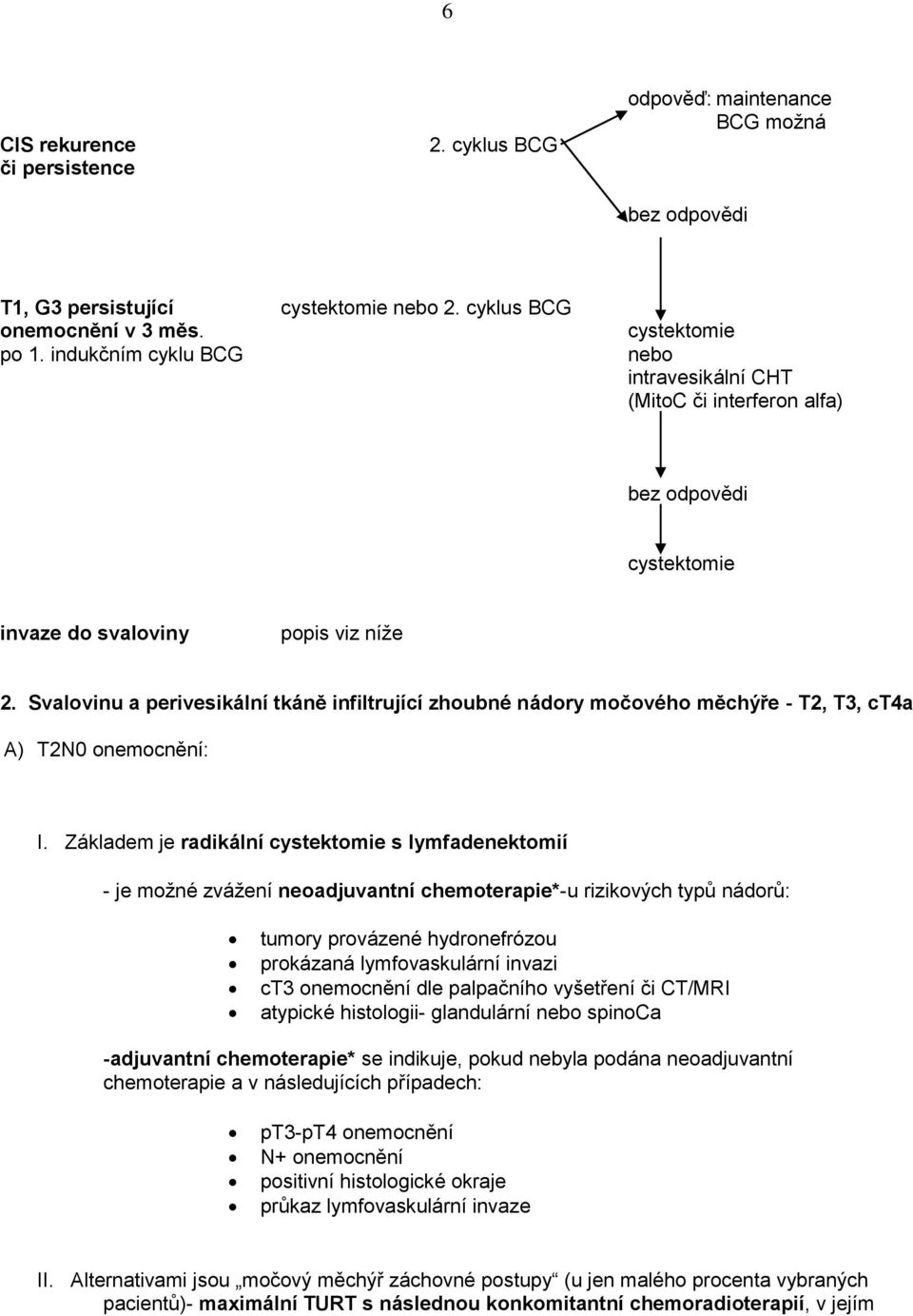Svalovinu a perivesikální tkáně infiltrující zhoubné nádory močového měchýře - T2, T3, ct4a A) T2N0 onemocnění: I.