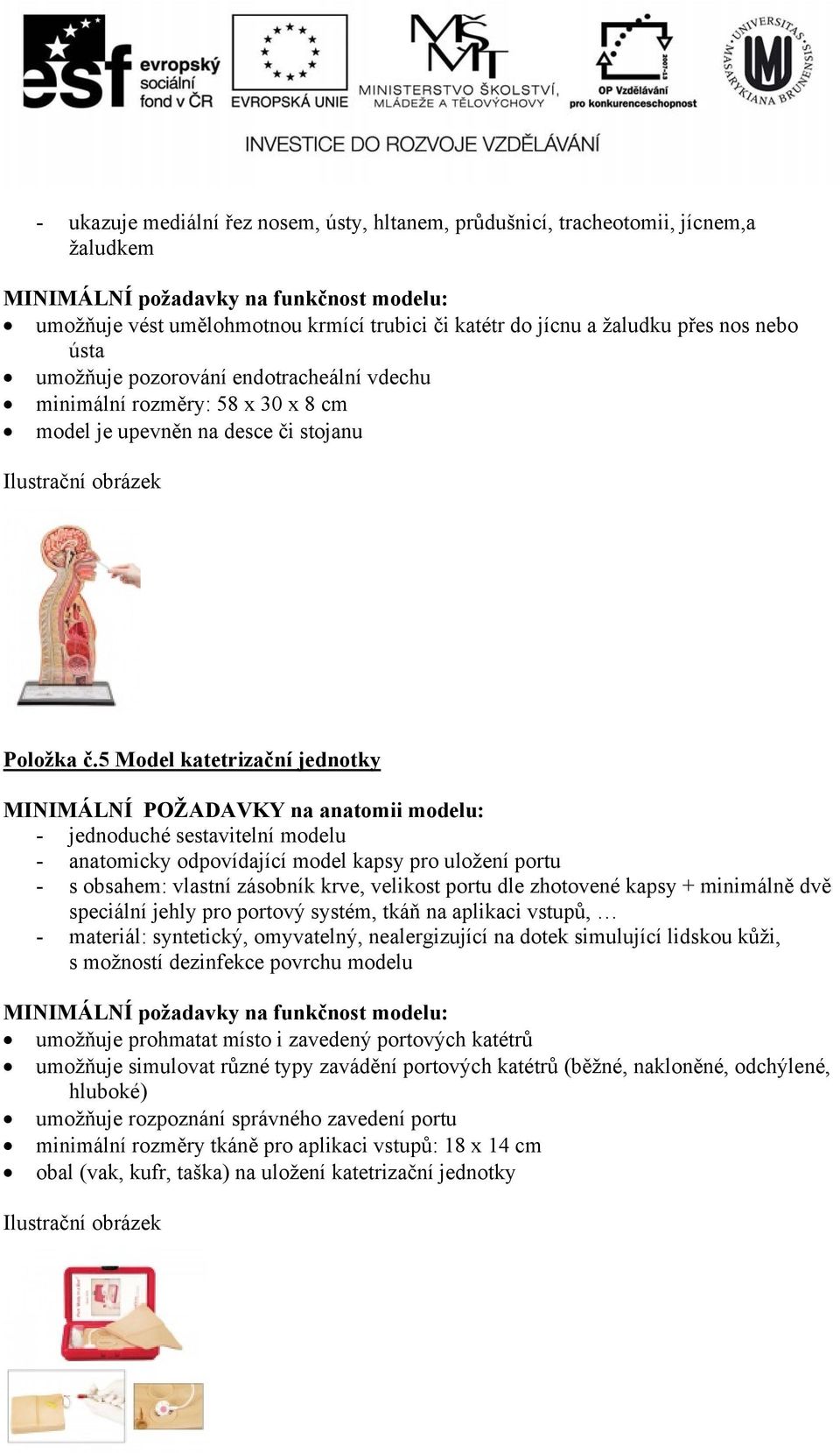 5 Model katetrizační jednotky - jednoduché sestavitelní modelu - anatomicky odpovídající model kapsy pro uložení portu - s obsahem: vlastní zásobník krve, velikost portu dle zhotovené kapsy +