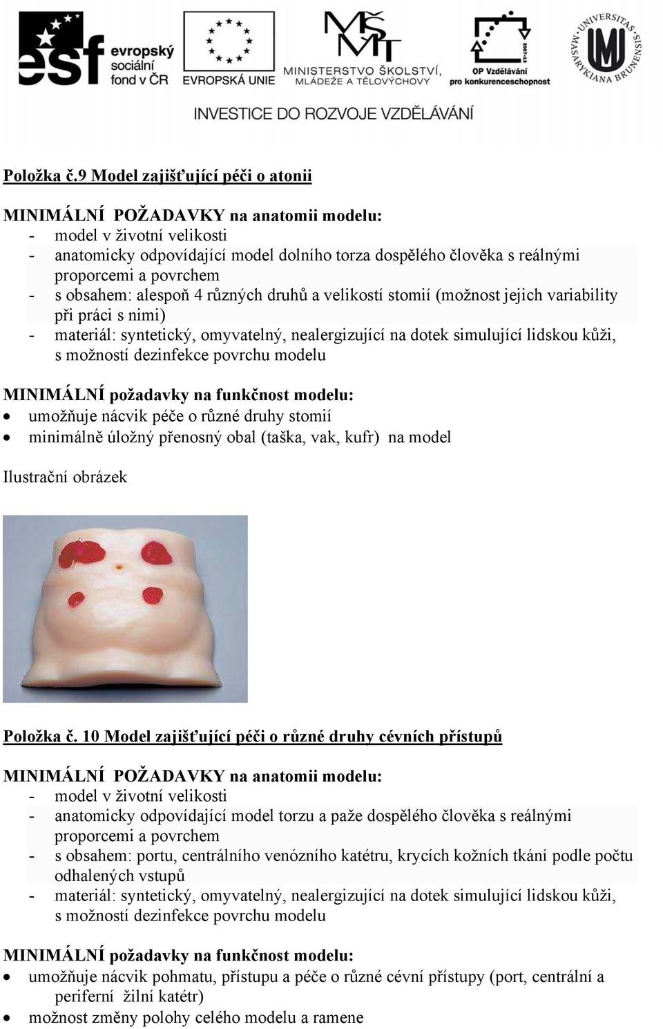 velikostí stomií (možnost jejich variability při práci s nimi) - materiál: syntetický, omyvatelný, nealergizující na dotek simulující lidskou kůži, s možností dezinfekce povrchu modelu MINIMÁLNÍ