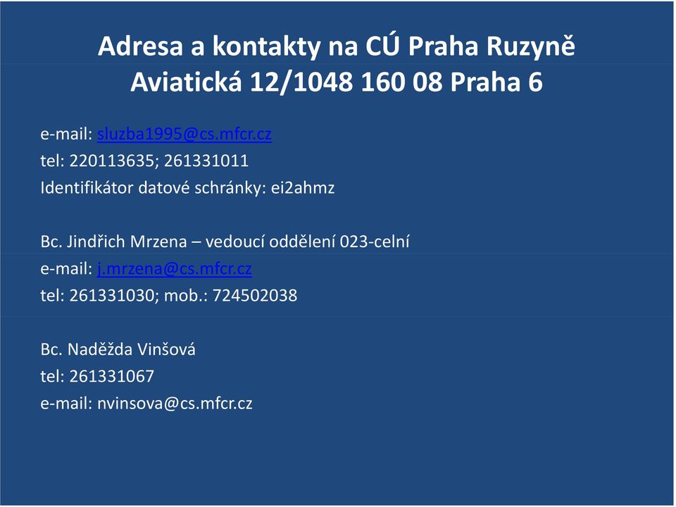 cz tel: 220113635; 261331011 Identifikátor datové schránky: ei2ahmz Bc.