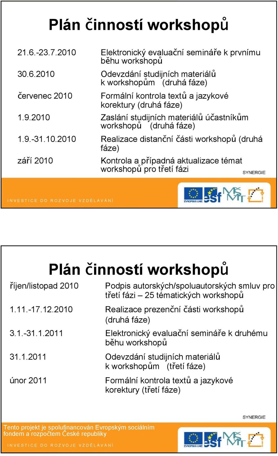 Zaslání studijních materiálů účastníkům workshopů (druhá fáze) 1.9.-31.10.